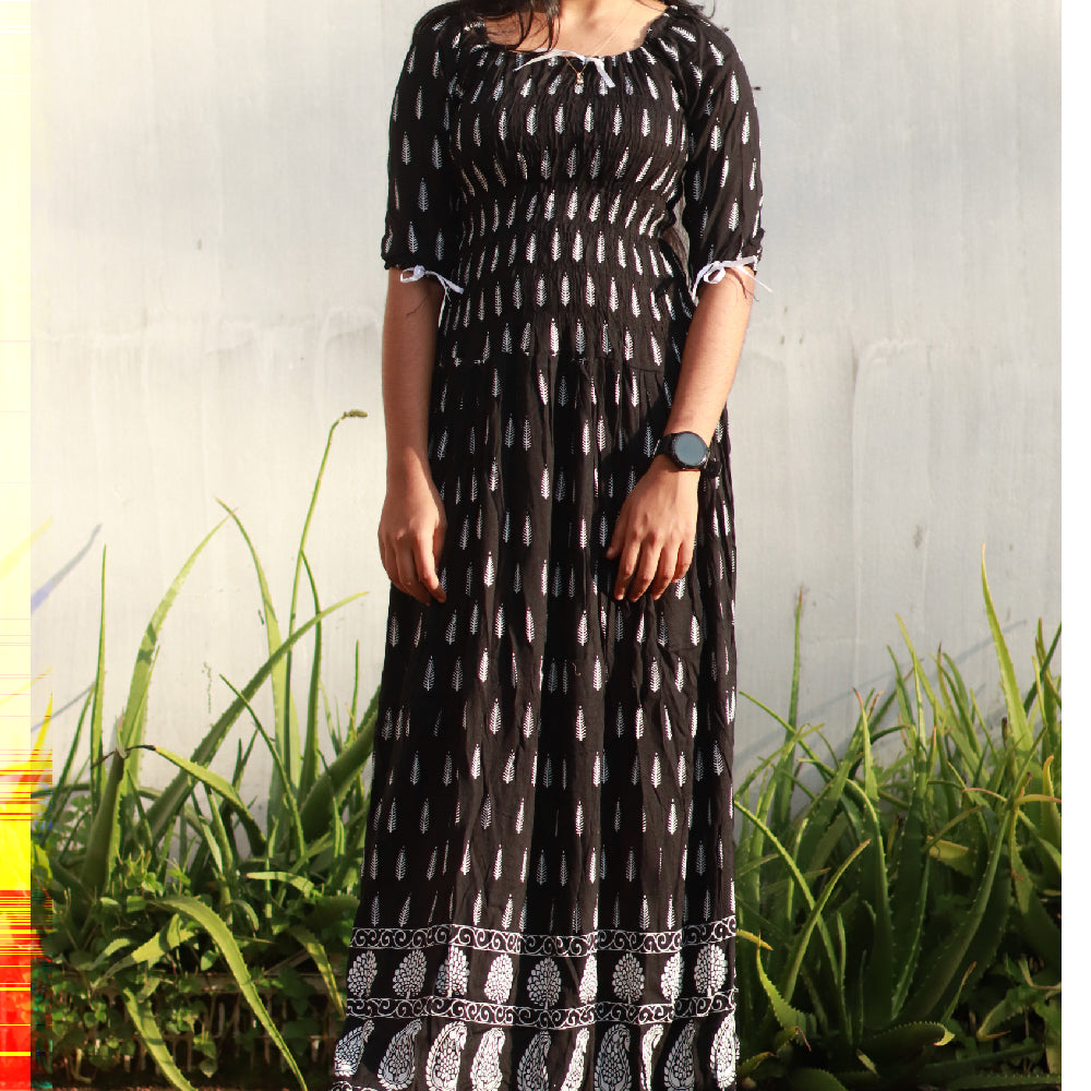 Velora Black Printed Midi